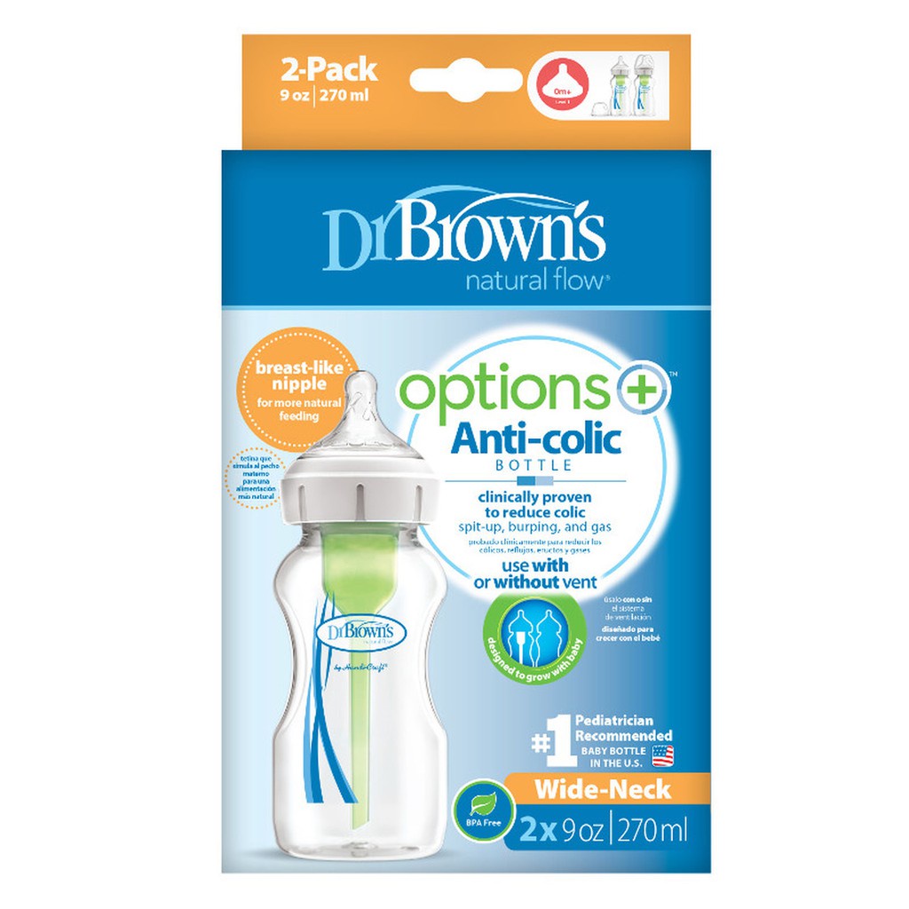 Dr Brown's Wide Neck Options Plus Anti Colic 150 ml 270 ml - Botol Susu Dr Brown's Options+ Wide