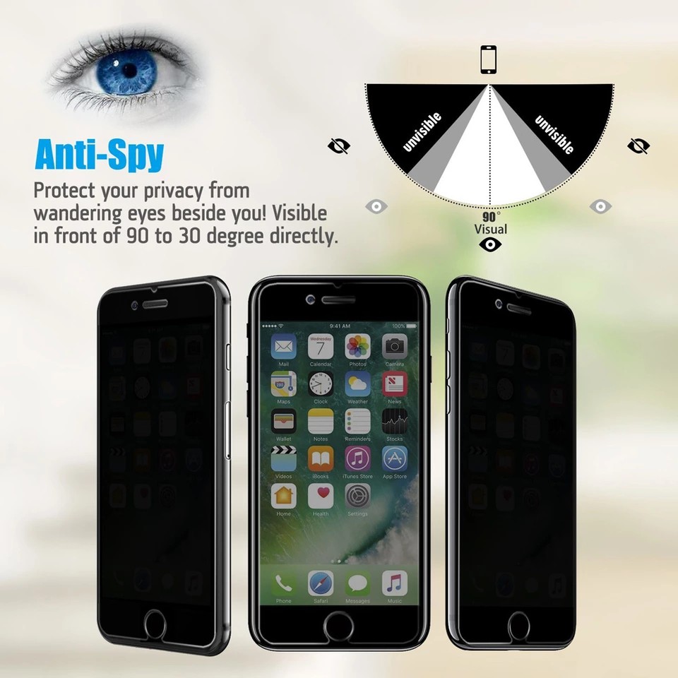 Tempered Spy Iphone 5 - 6 - 6 Plus - 7 - 7 Plus - 8 - 8 Plus - X - XR - Xs Max - 11 - 11 Pro - Max