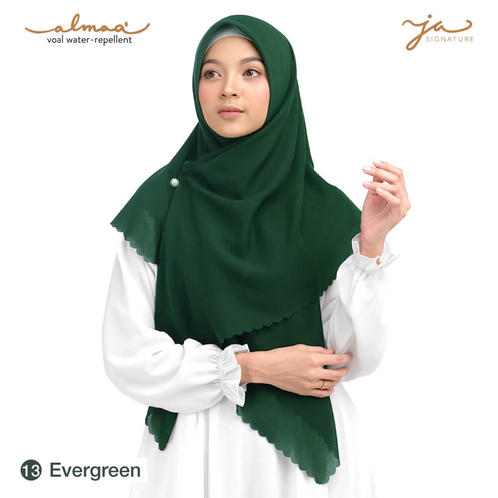 Jilbab Afra Almaa' Warna Evergreen - Hijab Voal Polos Segi Empat - Water Repellent