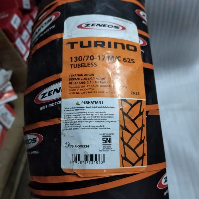 Ban Luar Tubeless Zeneos Turino 130/70-17 Sepeda Motor