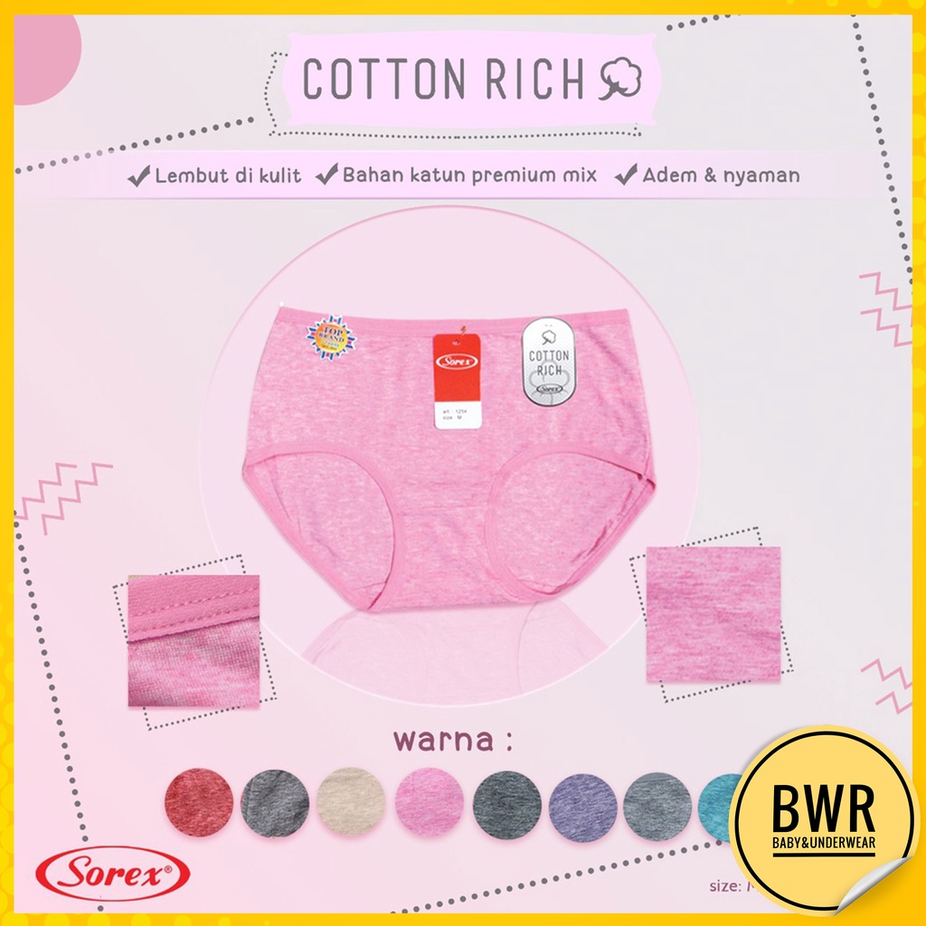 CD Sorex 1254 Basic Midi / Celana Dalam Wanita Dewasa Motif Melange Karet Kecil | Bwr