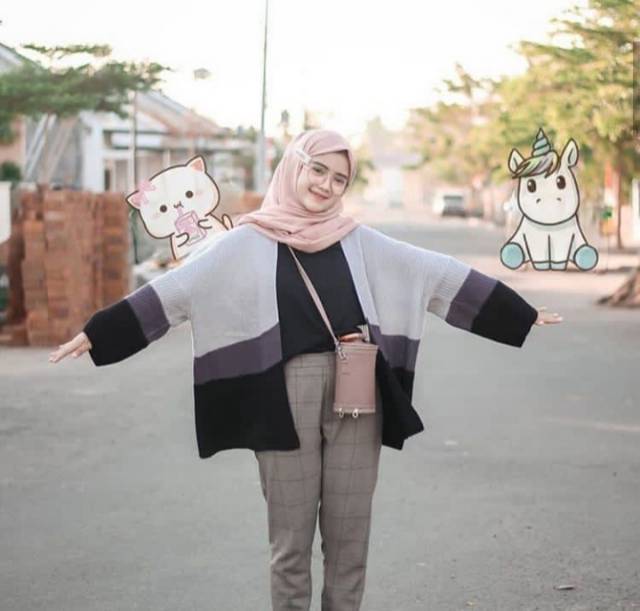 Kardigan Cameroon trhee tone cardy rajut-3