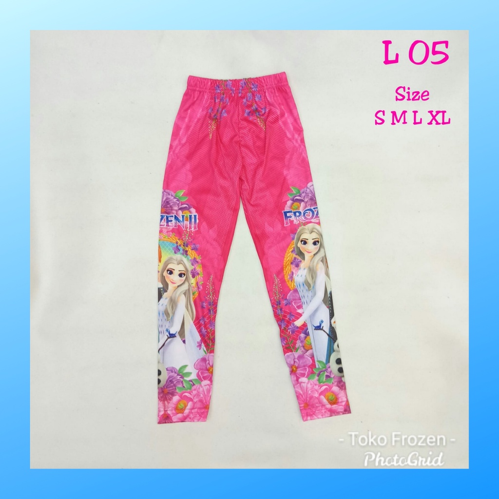 Celana legging anak perempuan outfit long pants girl kostum leging panjang karakter strech pakaian bawahan olahraga renang apparel sport casual sepeda compression suit base layer lari frozen L05