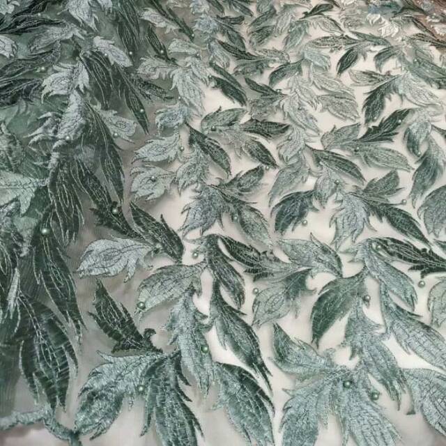 TILE BORDIR. KAIN TILE MUTIARA. KAIN BROKAT MUTIARA. TILE DAUN. KAIN BERUKAT. TULLE BORDIR - METERAN