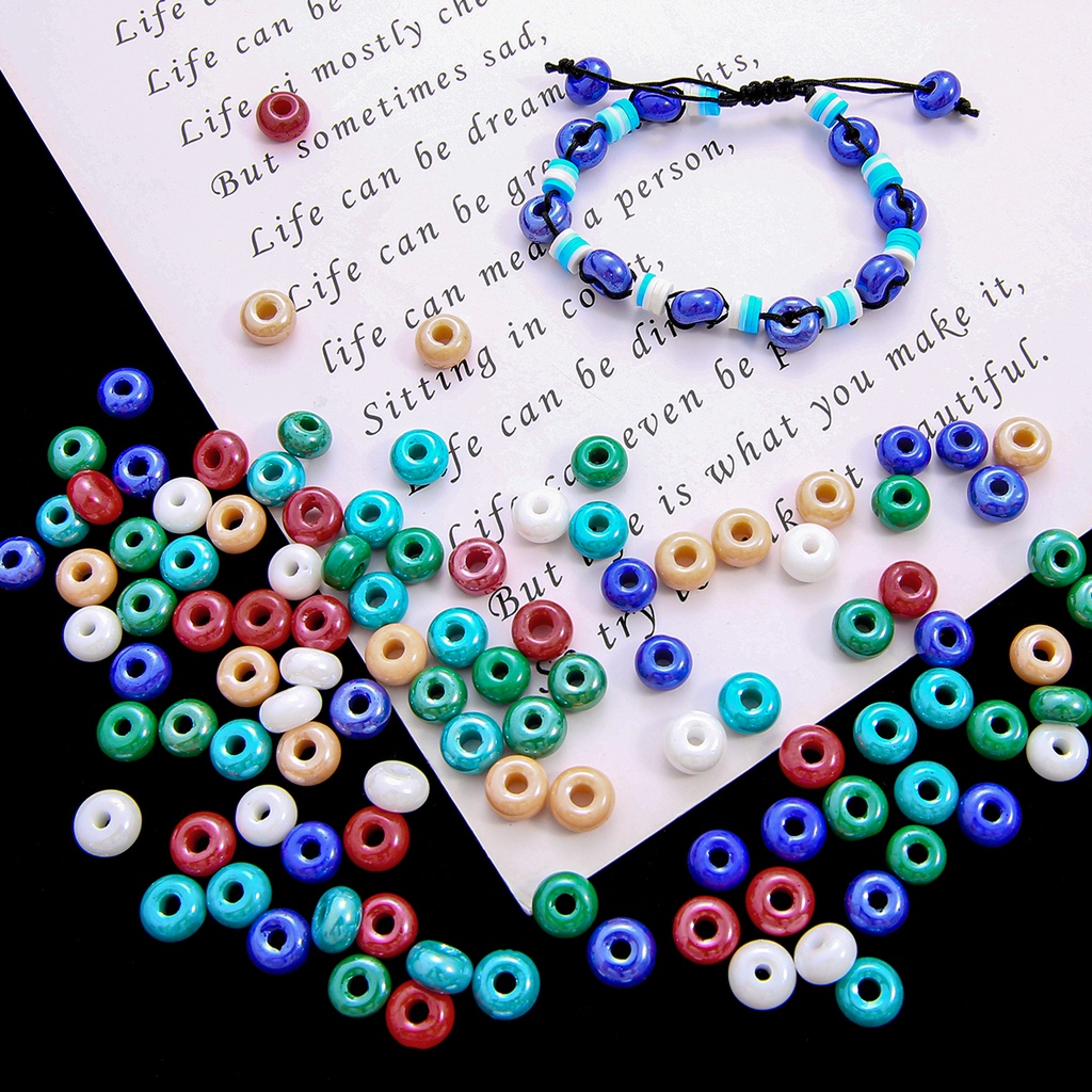 30 Pcs 10 X 6 Mm Bulat Datar Warna Solid Kaca Spacer Manik-manik untuk Membuat Perhiasan DIY Kalung Gelang Anting-Anting Aksesoris Lubang