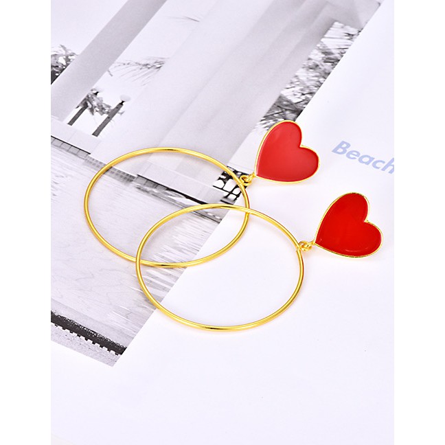 LRC Anting Tusuk Fashion Gold Alloy Love Circle Stud Earrings F46826