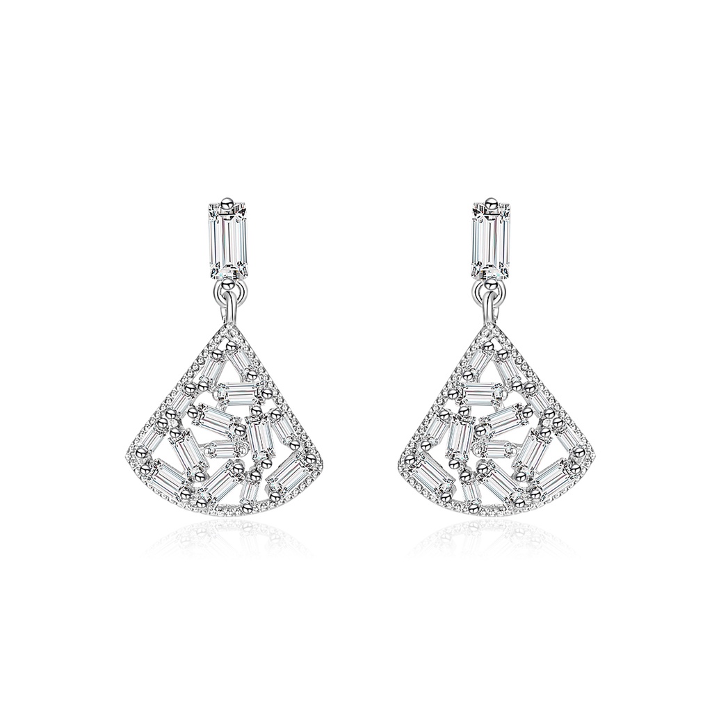 Hu Hu Hu Hu Hu Alat Bantu Pasang Kacamata♡ Anting Tusuk Bentuk Kipas Hollow Hias Cubic Zirconia Untuk Wanita