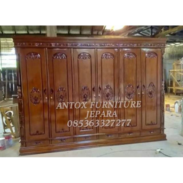 Lemari pakaian ukiran kayu jati pintu 6