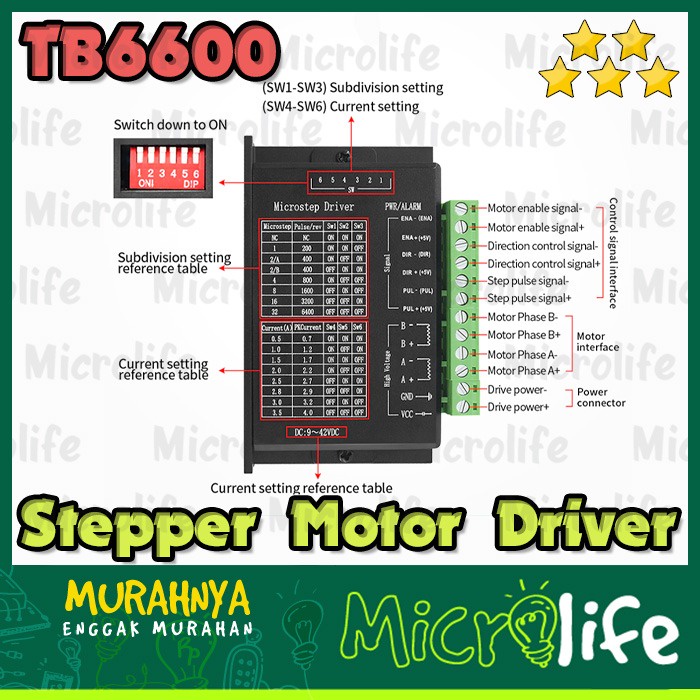 TB6600 Versi Upgrade Stepper Motor Driver Upgraded Version 4A DC 9-24V