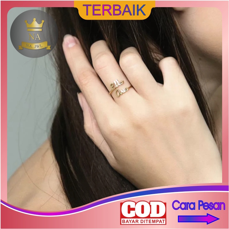 Cincin titanium anti karat custom nama lapis emas aksesoris fashion wanita korea couple ukir perak