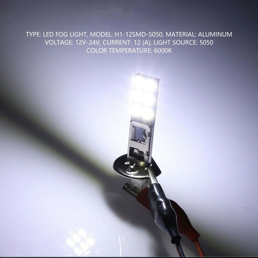 【TERSEDIA &amp; COD】4pcs Bola Lampu 12-led H1 6000k 55w Smd-5050 Warna Putih Untuk Depan Mobil