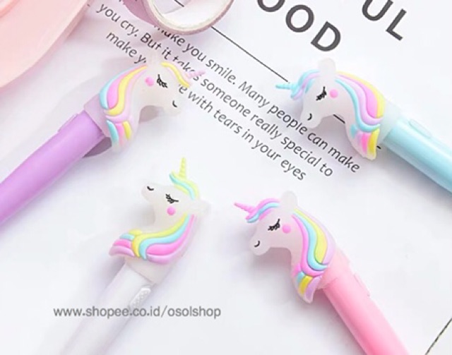 SATUAN Pulpen lampu Unicorn / ecer poni pony DINO LED gel pen / bolpen kuda lucu unik murah souvenir