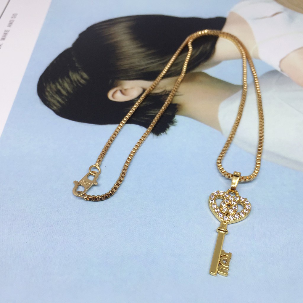 Kalung Liontin Xuping Hati Kunci Gembok Batu Putih Lapis Emas - BN281