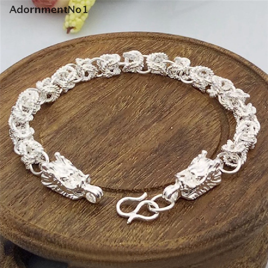 (AdornmentNo1) Gelang Tangan Rantai Lapis Silver Motif Naga Untuk Pria