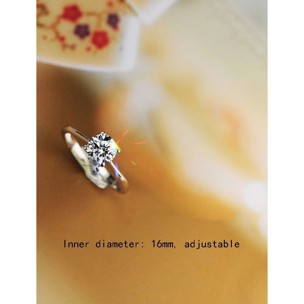 Cincin Open Ring Adjustable Bahan Sterling Silver 925 dengan Zircon untuk Wanita