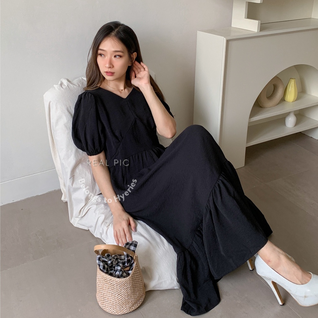 HYERIES Hikari puffy dress / Dress casual wanita / Dress wanita korea / Puffy midi dress / Flare dress / Mermaid dress / Ruffle dress / Dress kondangan / A line dress / Dress lengan balon / Dress jumbo oversize / Puff short sleeves dress / Dress polos