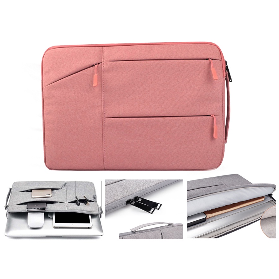 Tas Laptop Jinjing Pocket Nylon Waterproof 11 12 13 14 15 15.6 inch - Pink