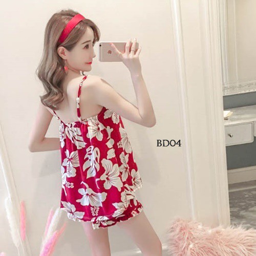 [STOK TERBATAS] PIYAMA KOREA HOMEDRESS BAJU TIDUR WANITA BABYDOLL FLORAL MERAH BD04