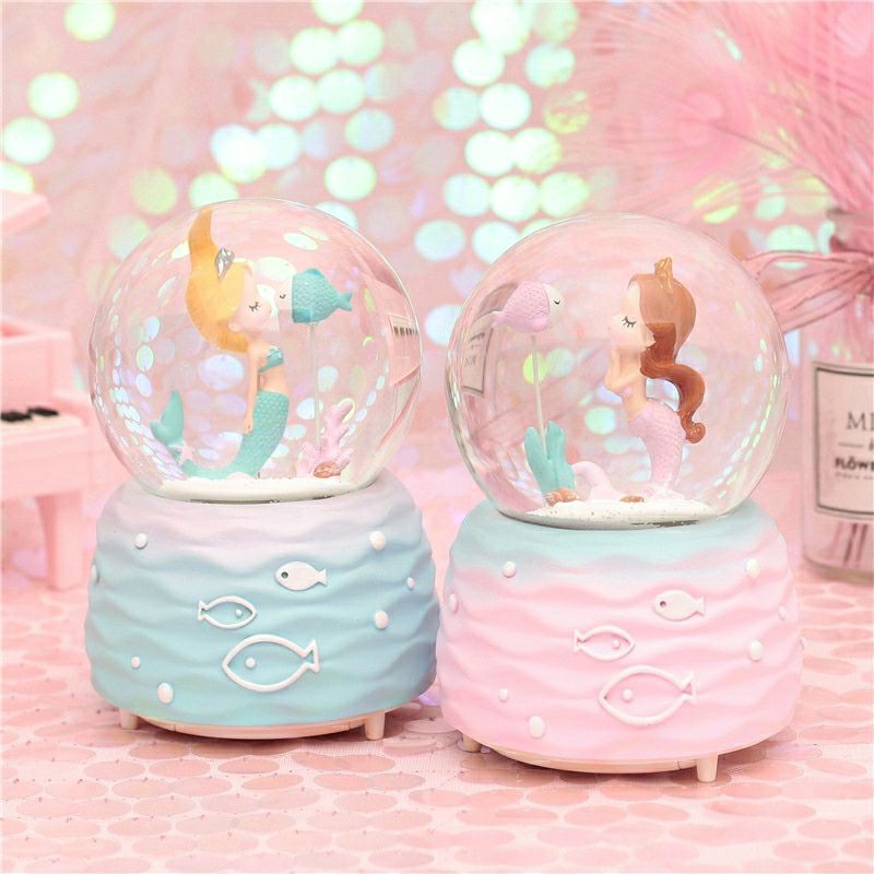 Kotak Musik Snowball MERMAID Ariel Lilac Waterball Lampu Princess JUMBO Pajangan Vintage Shabby Kristal Globe Ball Otomatis Putri Dolphin Hiasan Bola Kaca Crystal Salju Birthday Gift Box Kado Wisuda Valentine Hadiah Anniversary Surprise Snowglobe Ultah