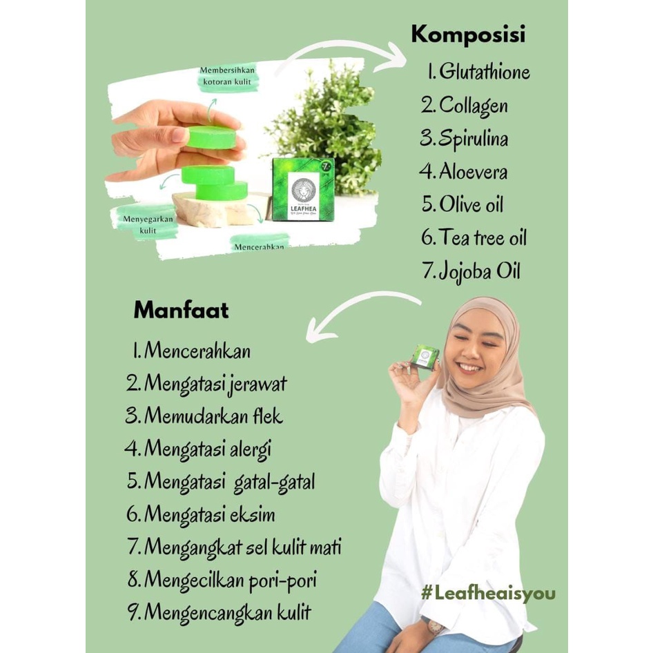 Leafhea Gluta soap sabun wajah sabun kulit P3K Pembersih Muka Pria Wanita Serbaguna Glutathion Spiru