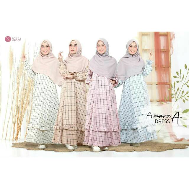 Gamis syar'i katun madina motif kotak Aimara Dress by Zizara