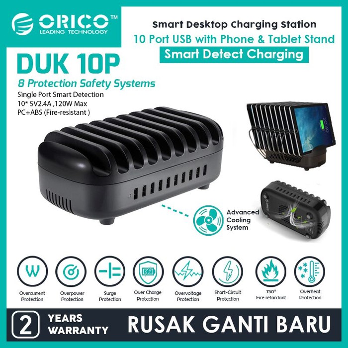 Charging Station orico 10 Port USB 120w 2.4a smart with Stand phone DUK-10p - power station charger