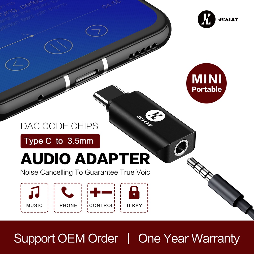 Jcally Ja02 Adapter Decoder Audio Dac Digital Tipe C Ke 3.5mm Untuk Handphone Huawei Meizu Xiaomi