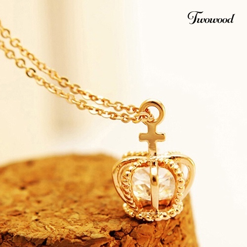 Kalung Klavikula Dengan Liontin Mahkota Bahan Cubic Zirconia Untuk Wanita