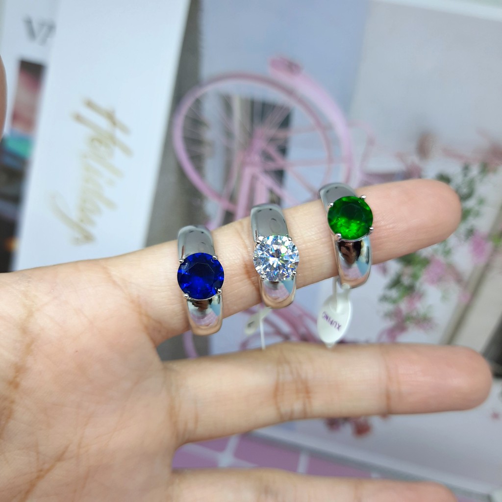 Cincin Xuping Premium Asli Batu Biru Hijau Cowok Pria Lapis Emas Putih - BR557