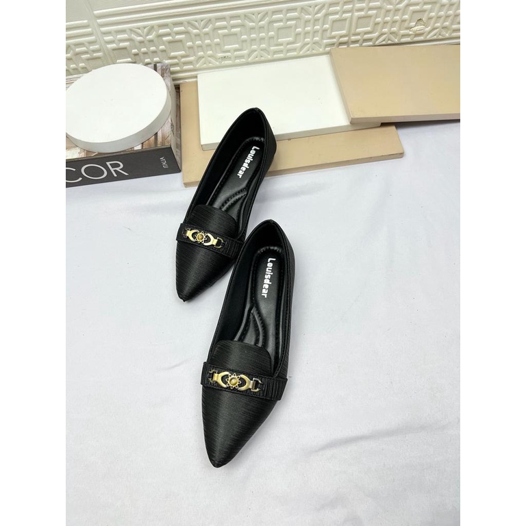 sepatu flat shoes wanita kekinian terbaru bahan satin LOUISDEAR B30