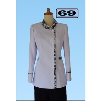 Jas wanita seragam kantor PNS(04), Blezer putih kombinasi batik stelan htam/putih.