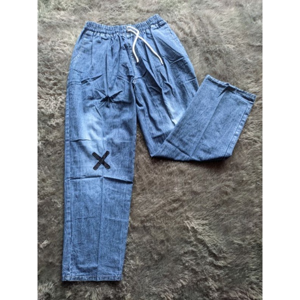 baggy jeans cross celana wanita bordir asli