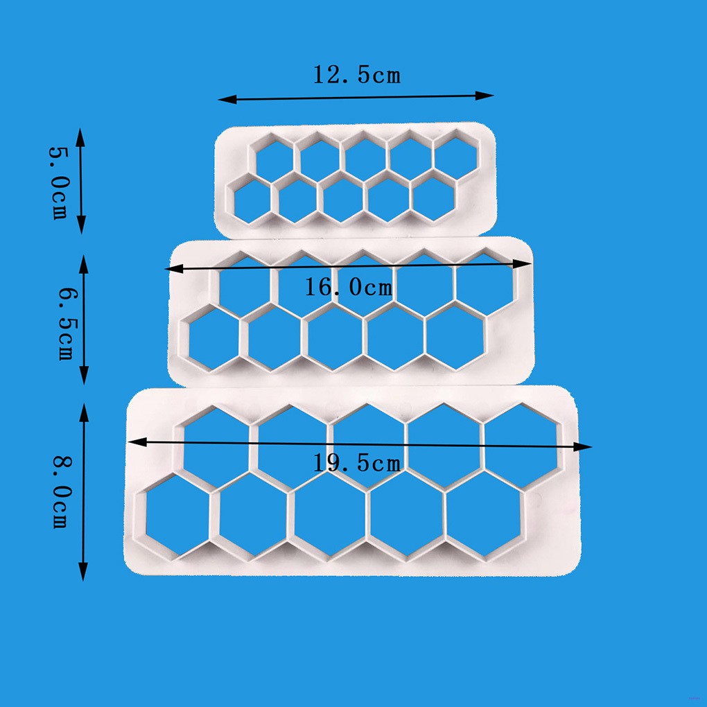 3pcs Cetakan Adonan Kue Biskuit Bentuk Hexagon Geometri Bahan Plastik