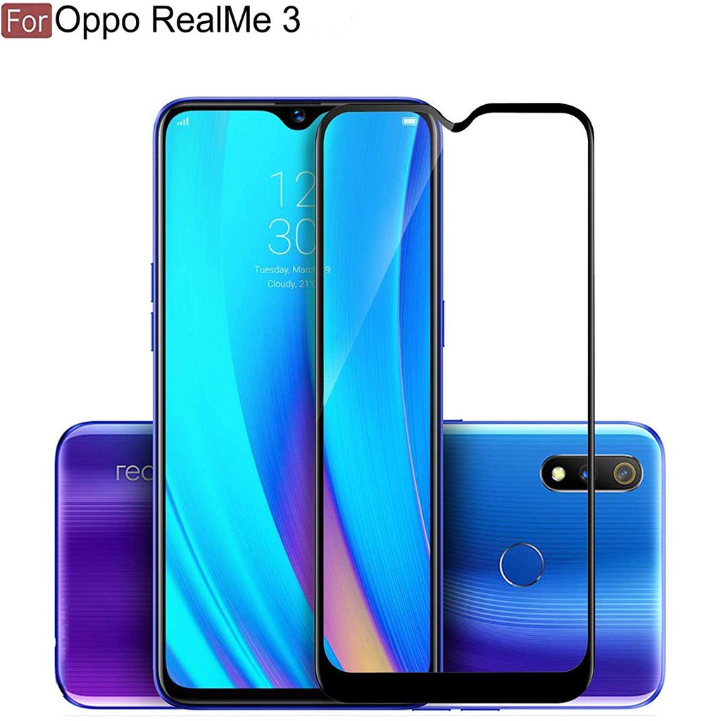 H8 Tempered Glass 9D Realme 3 Tempered Glass Full Layar Full Cover Full Glue