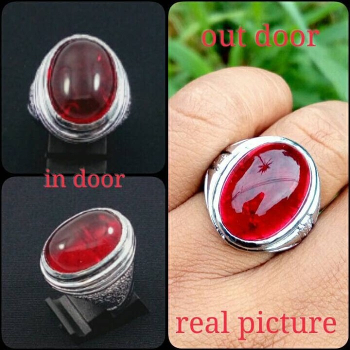 Batu cincin akik merah siam pecah seribu dengan ring tanam anti luntur
