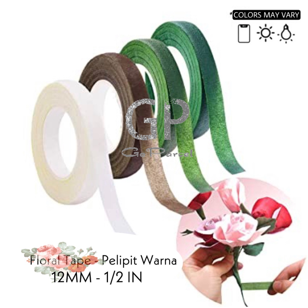 ( Rol 10 Yard ) FLORAL TAPE 1/2 INCH / 1.2 CM / 0.5 IN ISOLASI HIJAU BUNGA - SELOTIP TANGKAI BUNGA PELIPIT HIASAN