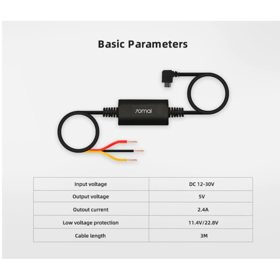 70mai Hardware Cable Kit Midrive UP02 Dash Cam Hardwire 24 Hour Parking Monitoring Car