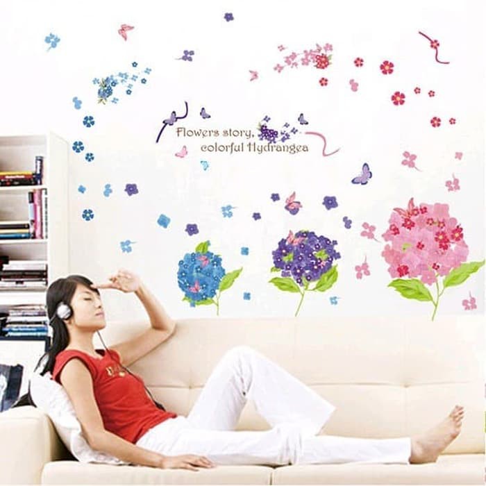 Wall Sticker / Stiker Dekorasi Untuk Dinding (Kaca) : Bunga Hydrangea / Kembang Bokor