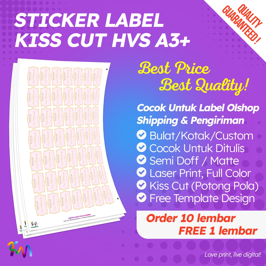 

Sticker Label Olshop HVS Kiss Cut A3+ | Cetak Stiker Label