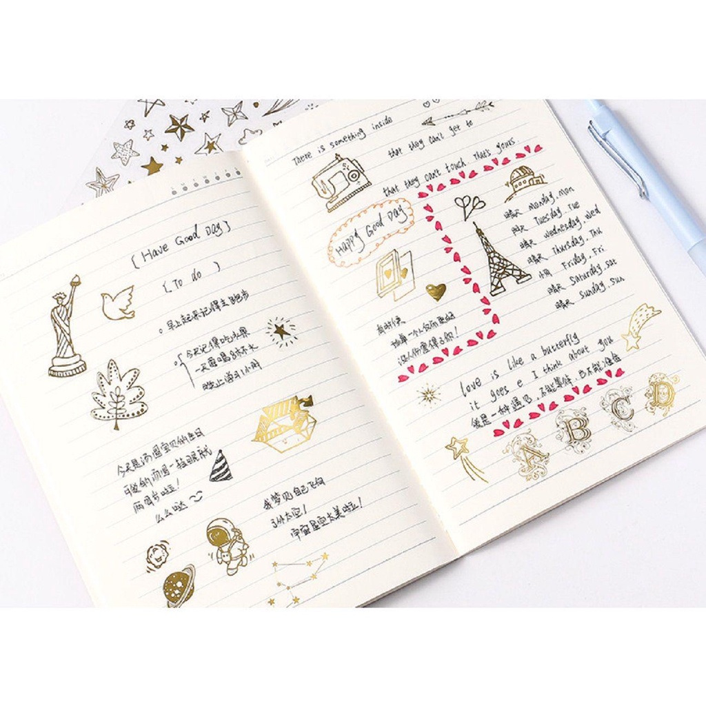 Solighter 1bag Golden Planet Dekorasi Stiker Stamping Seni Retro Handmade Untuk Diary Foto