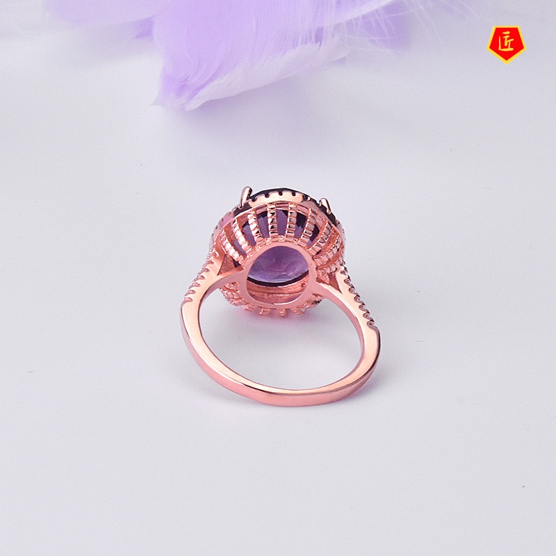 [Ready Stock]Creative Rose Gold Ring Inlaid with Gem Noble and Elegant