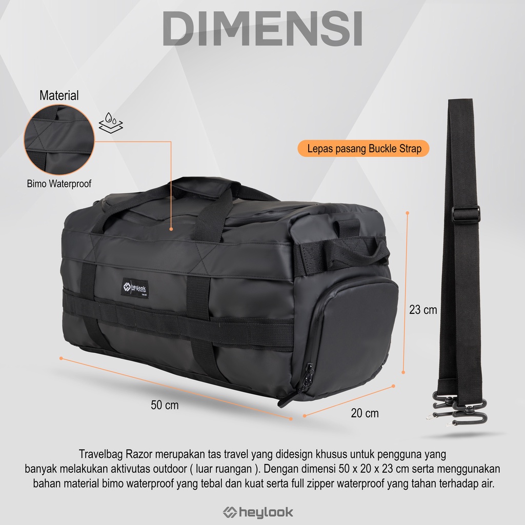 HEYLOOK Project - Travel Bag Waterproof RAZOR Tas Gym Tas Olahraga Duffle Bag