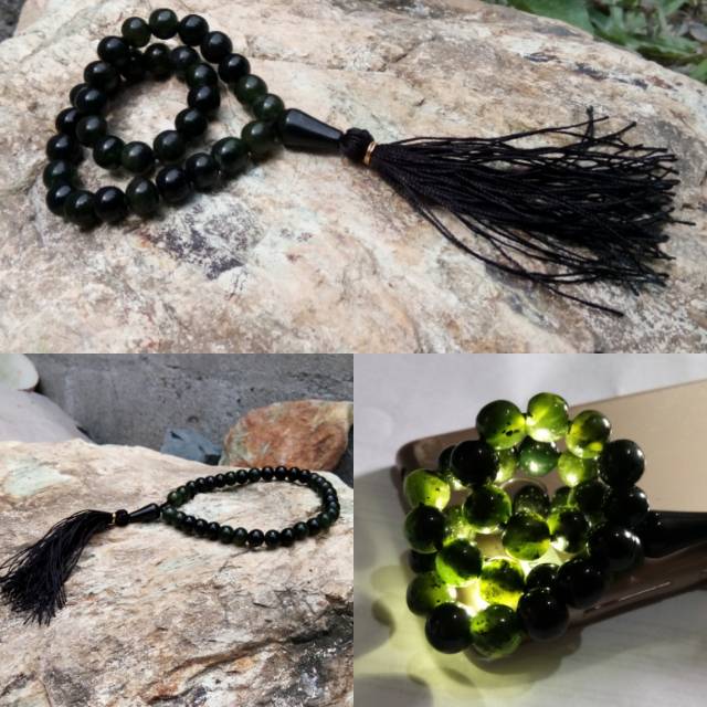 Tasbih 33 Butir Giok Black Jade Aceh Terapi 9mm Kualitas Super