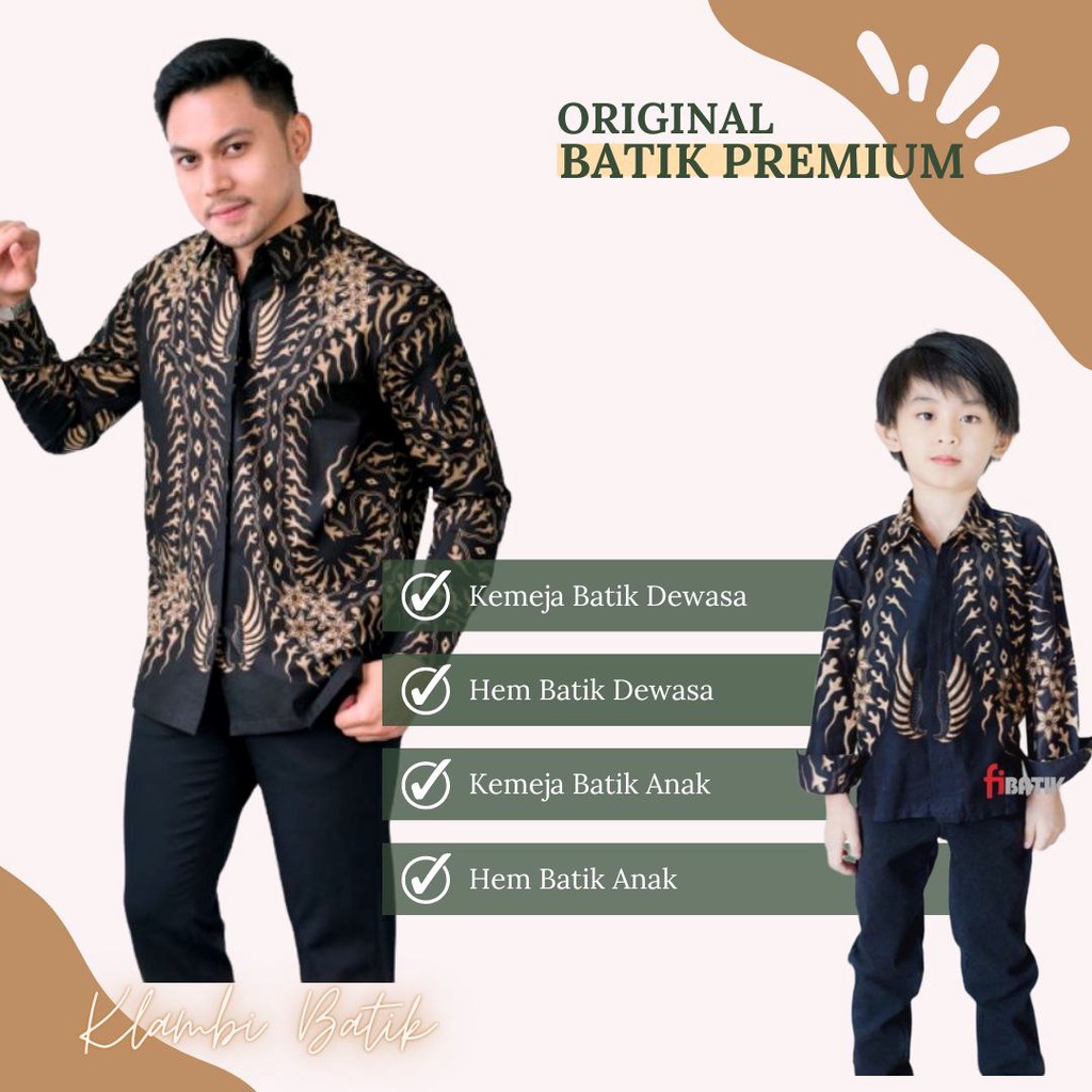 Kemeja Batik Pria Lengan Panjang Motif Terbaru // Couple Batik Ayah Dan Anak Cowok usia 2-13 Tahun