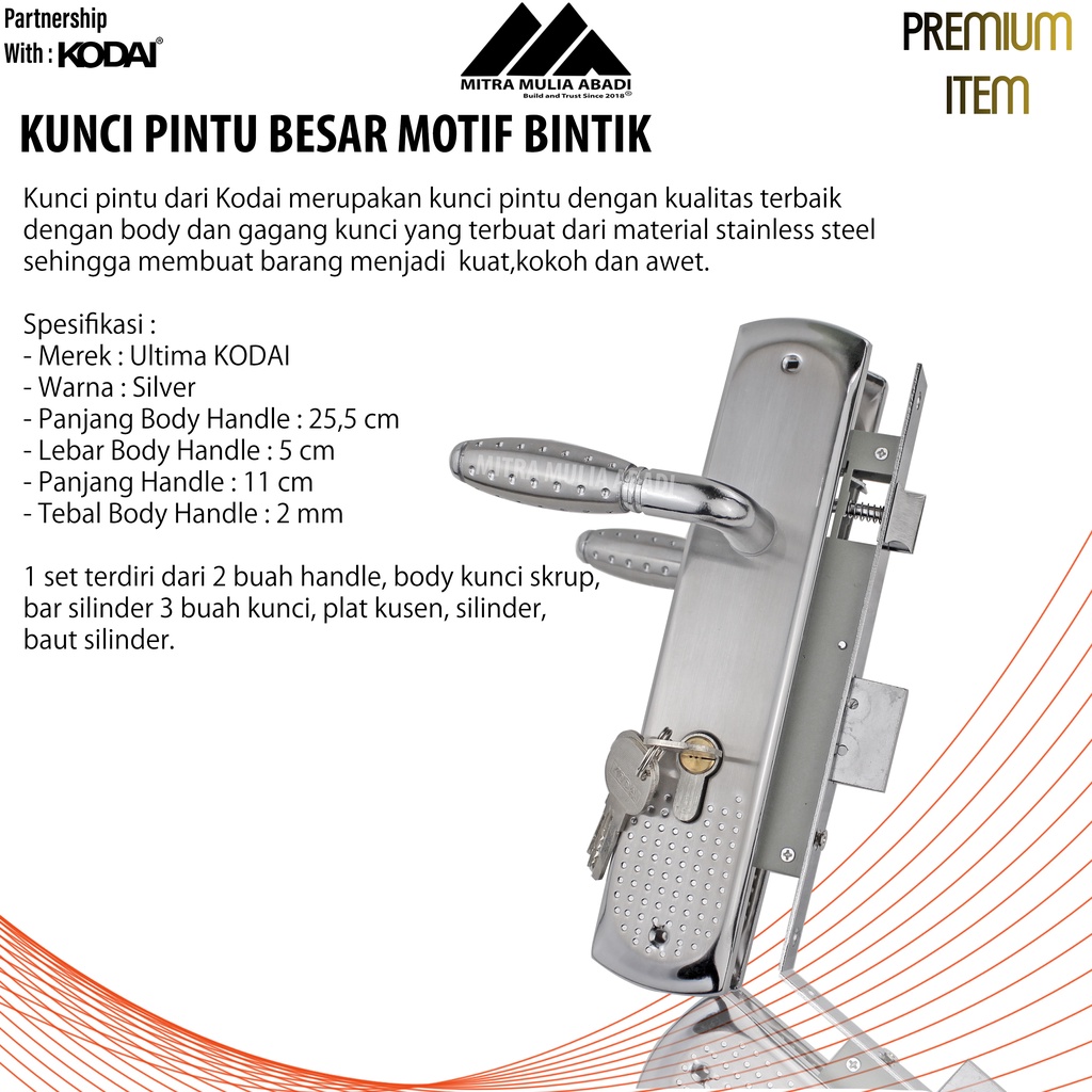 Kunci Pintu Besar Silver Ultima by KODAI | Gagang Bulat Bintik | Full Set