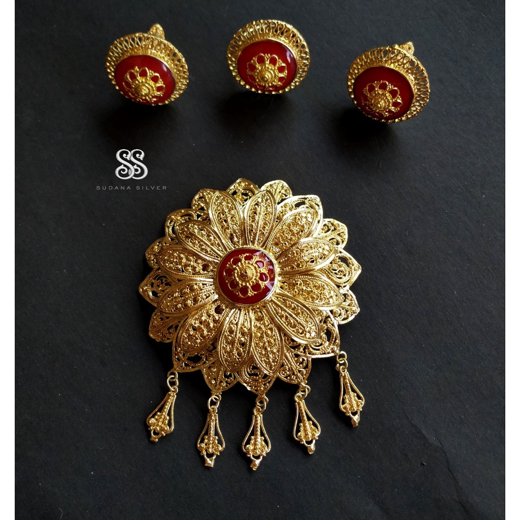 Set Bros Resin Merah Genjer Alpaka Gold Plated Bali