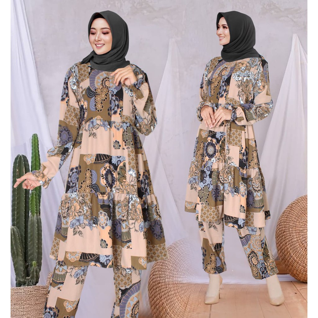 setelan tunik motif D'lovera - one set t-setelan busui-setelan terbaru 2020-setelantunikmotif