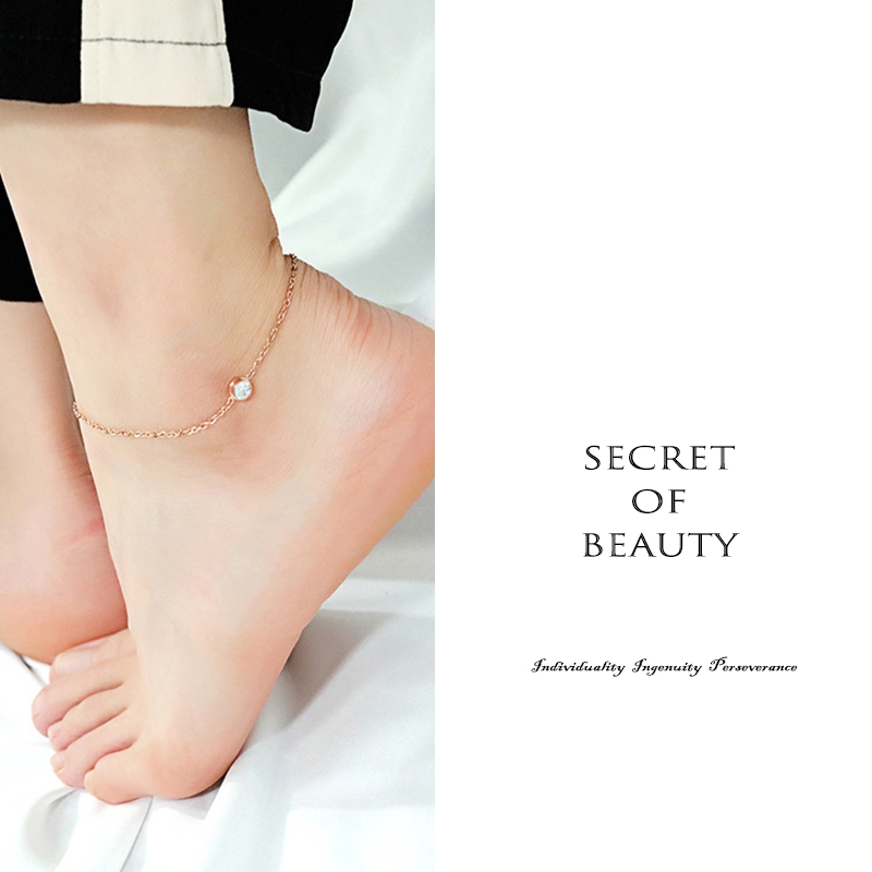 Gelang Kaki Rantai Bahan Titanium Steel Warna Rose Gold Gaya Korea Untuk Wanita Anti-rust anklet titanium-1