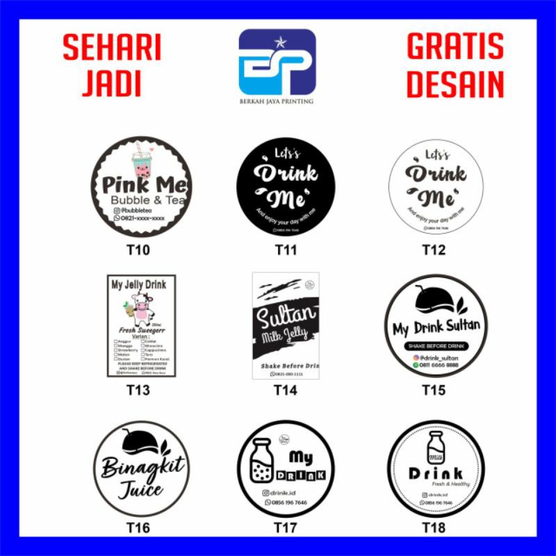 

CETAK STIKER LABEL Makanan/Minuman/Kue/Produk/Skincare, Bahan Vinyl Tranfaran A3 + Cutting ( kotak )