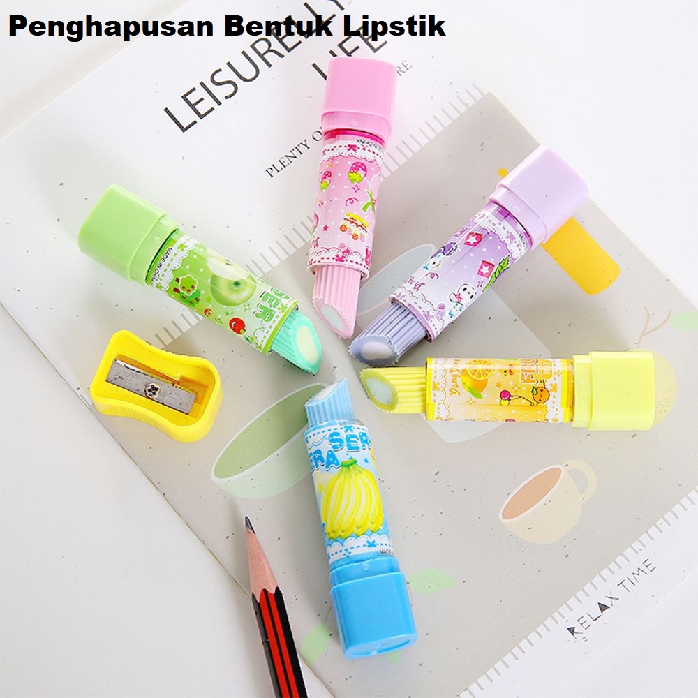 PENGHAPUS BENTUK LIPSTIK Karakter Kartun Warna Warni / Hapusan Pensil Anak Sekolah